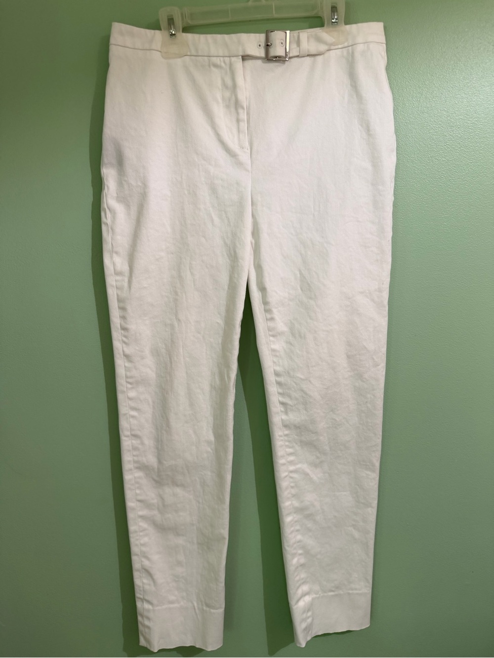 Carlisle White Straight Leg Ankle Trousers Pants with Belt 2